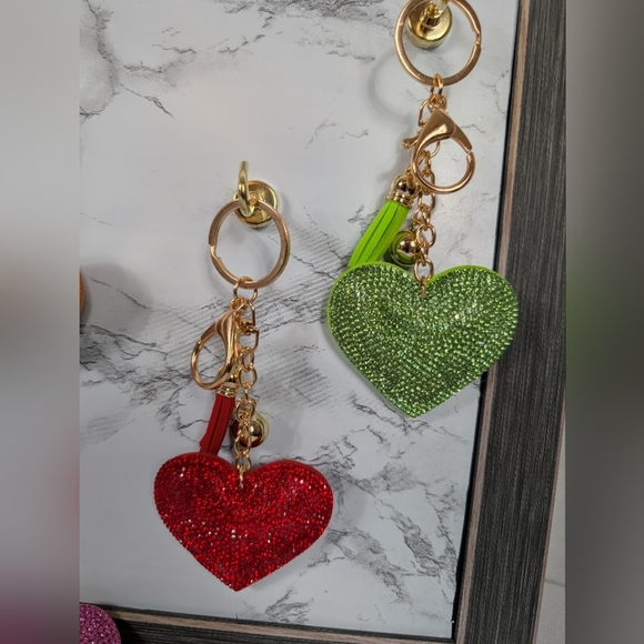 NWOT Rhinestone Heart Keychains or Purse Charm Glitter Crystal Heart with Tassel - Picture 3 of 7